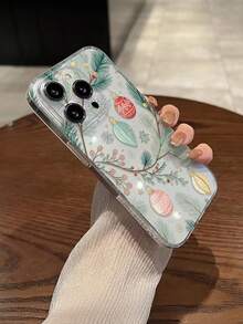 1pc Artistic Creative Christmas Ornament Leaf Flower Pattern Transparent Soft TPU Phone Case, Anti-Scratch Anti-Fingerprint Protective Cover Compatible With Apple, Nothing, Pixel, INFINIX, Redmi