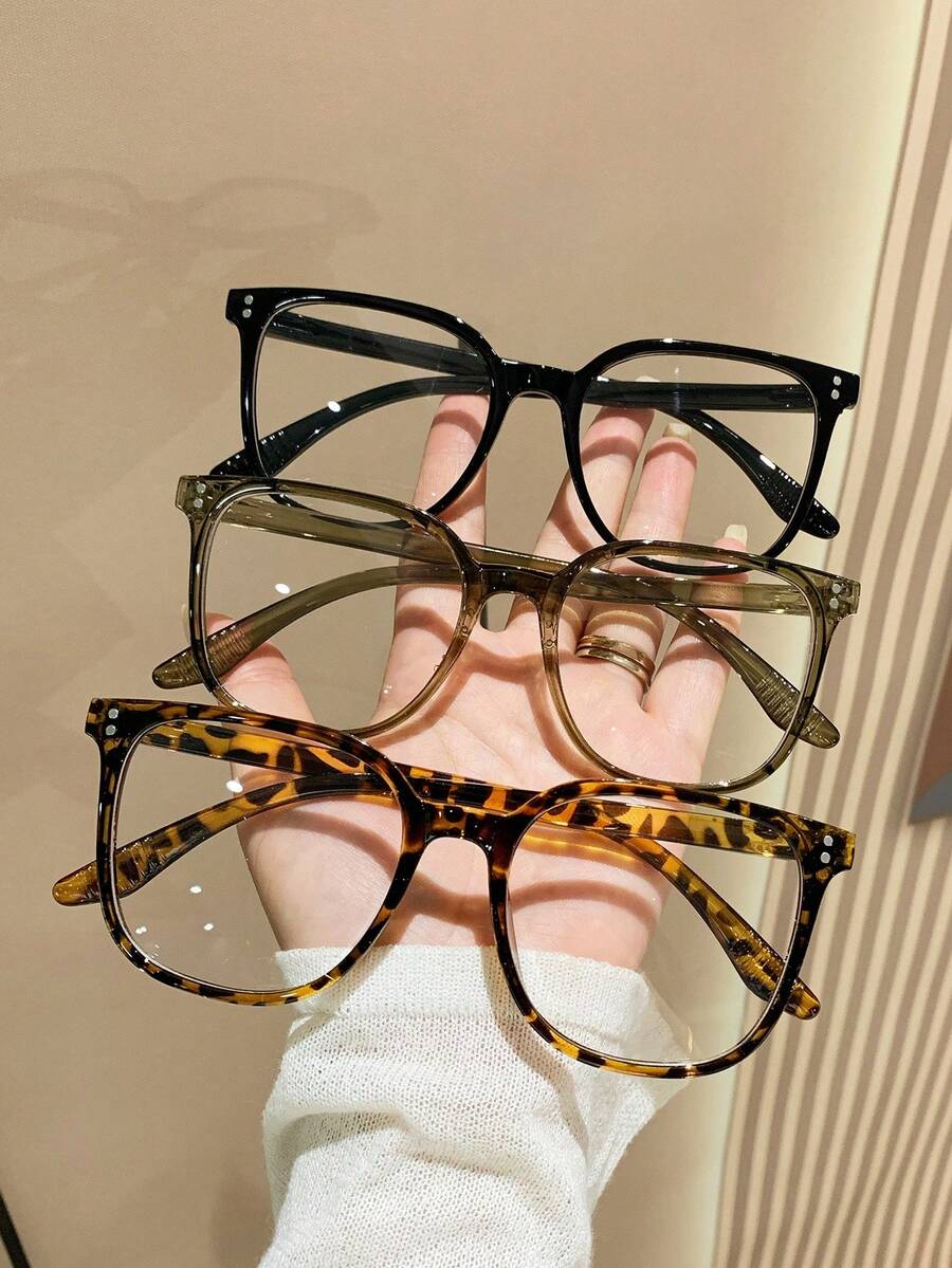 3 Pairs Unisex Square Simple Rivet Fashion Non-Prescription Glasses, Suitable For Daily Office, Study, Reading, Party, Vacation Photography And Other Occasions - 3pcs - View 1