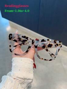 1 Par de Óculos de Leitura Vintage Femininos, Armação com Estampa de Onça, Dobradiças de Mola Confortáveis, Lentes de Alta Definição de PC, Óculos de Leitura para Computador +1.0 a +4.0, Design de Armação Completa Unissex, Adequado para Leitura, Escritório, Uso Diário - transparente - Visão 10
