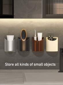 1 pieza Soporte de pared para cepillo de dientes para baño, organizador de ducha adhesivo para cepillo de dientes, cepillo de dientes eléctrico, pasta de dientes, afeitadora, pincel de maquillaje, cosméticos, cubeta adhesiva para pared para taza de pareja/familia