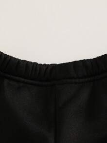 Conjunto de 2 piezas de sudadera rosa holgada con puños y bajo acanalados, cuello redondo, manga larga y estampado de lazo de encaje, emparejada con pantalones negros acampanados de cintura elástica, para niñas en otoño/invierno con estilo vintage y casual