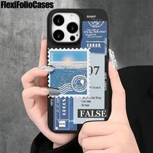 Fundas de imitación para teléfono con orificios grandes y letras adhesivas azules. Diseñadas para varios modelos, incluyendo las series 16 Pro, 16, 15 Pro, 14, 14 Plus, 14 Pro, 13, 13 Pro, 12 Pro y 11/11 Pro. Regalos para cumpleaños y celebraciones. - Negro - Ver 3