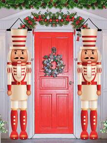 1 Pair Christmas Door Banner, White Nutcracker Soldier Hanging Banner, Gatepost Couplet, Merry Christmas Door Hanging, Welcome Porch Sign, Christmas Party Hanging Ornaments, Christmas Party Decor, Xmas Decor, Christmas Decorations For Home, Christmas Party Favors, Photo Booth Props, Home Decor, Door Decor, Indoor Outdoor Events Supplies, Yard Decor, Festive Family Accessory, New Year Decorations, Winter Decorations