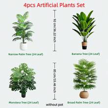 4 Stück großer künstlicher Pflanzen Set - Bananenbaum und künstliche Palme, Künstliche Pflanzen für Gartendekoration, UV-beständige Kunstpflanzen mit grünen Blättern, perfekt für Zuhause, Büros, Hotels, Gärten, Terrassen, Hochzeits- und Festdekoration, geeignet für Innen-, Außen-, Gartendekoration, Wohndekoration, Weihnachtsdekoration (ohne Topf)