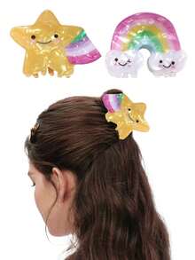 1/2 piezas Pinzas para el cabello de acrílico con diseño lindo de estrella, nube y arcoíris, pinzas personalizadas para coleta, adecuadas para uso al aire libre, fiestas, festivales, San Valentín, Acción de Gracias, Navidad, cumpleaños - Mejor regalo de accesorios para el cabello de clip elegante para mujer para vacaciones