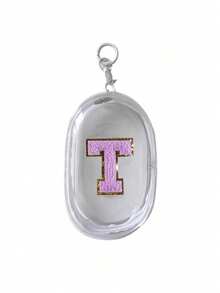 Portable Mini Transparent Zipper Storage Bag, Purple Towel Fabric Embroidered Letter A-Z, Compact Multi-Purpose Storage Bag, Earphone & Charger Storage Box With Keychain, Transparent Travel Accessories, Exquisite And Compact, Suitable For Storing Small Items, Cable Storage Bag, Bracelet Pouch - White - View 19