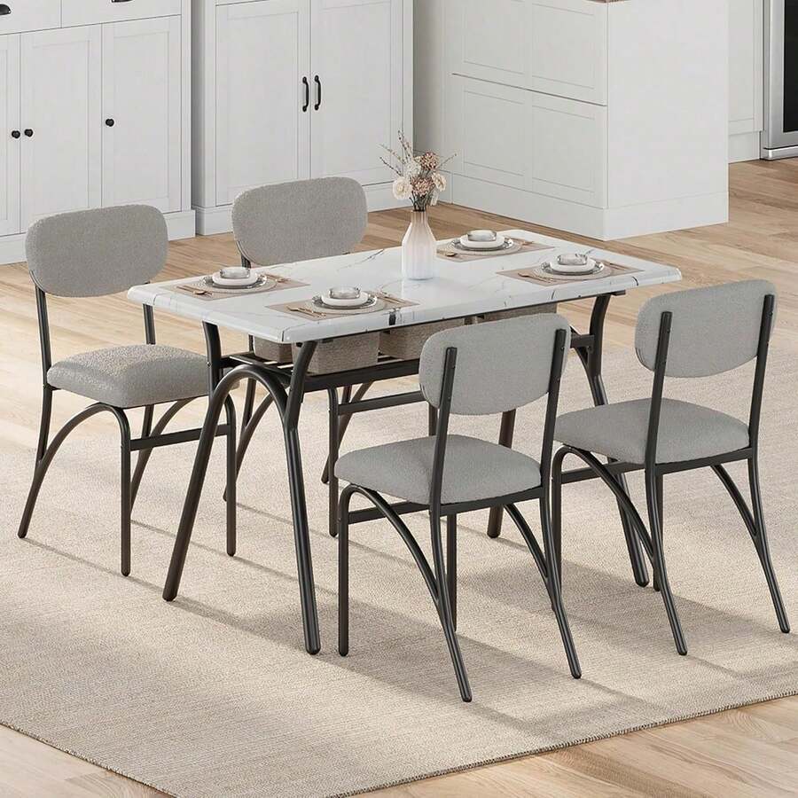 Juego de 2/4 Sillas de Comedor con Estilo Granja Moderna - Sillas Tapizadas en Tela Bouclé con Patas Metálicas Negras, Diseño Mid Century para Cocina o Comedor - Gris - conjunto de 4 - Ver 1