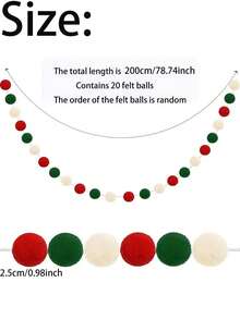 1/2 buc ghirlandă de Crăciun cu pom-pom, 78 inch, decorațiuni agățate, bile de pâslă DIY, ornament pentru banner cu mărgele pom-pom roșii, alb-verzi, potrivit pentru petrecere de Crăciun, brad de Crăciun, coroană, petrecere de ziua de naștere, șemineu interior, perete, decor pentru cameră de acasă, consumabile