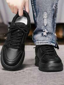 Zapatillas deportivas informales de suela gruesa, Zapatos deportivos de Que Aumentan La Altura.Zapatos Casuales de Suela Gruesa Para Hombre.aZapatillas deportivas casuales negras versátiles para jóvenes con plataforma gruesa y suela elevadora.duraderas, que aumentan la altura, ntideslizantes, de alta explosividad, transpirables y versátiles para hombre - Negro - Ver 6