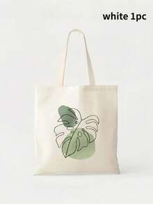 Sac de courses à motif végétal simple, sac de livre de style Ins, sac fourre-tout à motif de feuilles pour le trajet, sac de courses de style frais, sac de rangement pliable, léger et grande capacité, sac de livre de style littéraire, sac de voyage, sac de cabine - Multicolore - Voir 13