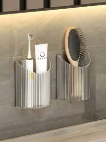 1 pieza Soporte de pared para cepillo de dientes para baño, organizador de ducha adhesivo para cepillo de dientes, cepillo de dientes eléctrico, pasta de dientes, afeitadora, pincel de maquillaje, cosméticos, cubeta adhesiva para pared para taza de pareja/familia