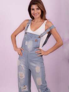 P J PINEDA JEANS Casual Ripped Rigid Denim Straight Cut Overall Jumper