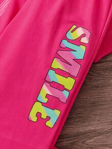 2pcs Girls Casual Knit Crew Neck Long Sleeve Colorful Face Print Sweatshirt + Smile Colorful English Letter Print Long Pants Set, Autumn/Winter