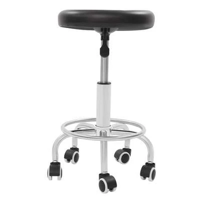 Silla de ruedas redonda moderna con reposapiés, altura ajustable, para spa, salón de dibujo, tatuajes, masajes, taburete de trabajo, silla pequeña (negro)