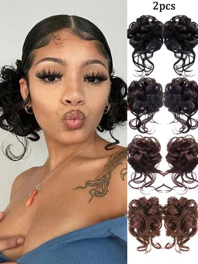 1pc/2pcs Synthetic Messy Updo Hair Bun Chignon Scrunchies Fake Hair Band Braid Elastic Hairpiece Tail For Women Synthetic Curly Ponytail