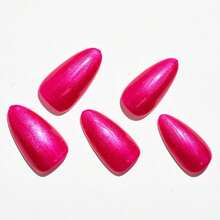 Hot Pink Press On Nails Medium Almond, Handmade Pearl Pink Red Neutral Jelly Sofy Gel Glue On Nail Stiletto, Glossy Fake Nails Short Oval,Reusable Acrylic Stick On False Nail Kits For Women,17114302 - 軍綠色 - 查看 2