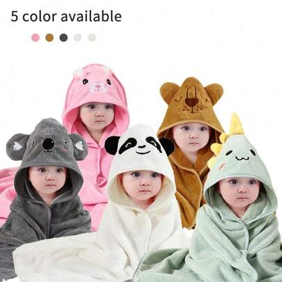 2PCS Cartoon Animal Baby Bath Towel With Hood, Soft Coral Fleece Absorbent Quick-Dry, Robe, Blanket, Beach Towel, Suitable For Babies All Year Round,Unisex Hooded Coral Fleece Bathrobe, Suitable For Baby Boy And Girl, Quick-Drying, Soft, Warm, Multi-Functional, Can Be Used In All Seasons And Occasions, Bathroom, Beach, Sleepwear, Etc