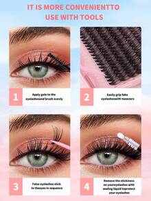 608pcs D-Curl Eyelash Extension Set, 30D+40D/60D+80D, Various Combinations, 10-16mm Soft & Natural Lashes, Includes Eyeshadow, Glue, Sealer, Tweezers & Brush, Suitable For Beginners, Large Capacity