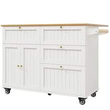 Modern Kitchen Island, Kitchen Cabinet, Buffet Cabinet, Dining Car With Wood Grain, Buffet Cabinet, Multifunctional Dining Table With Storage Space, Dining Car With Stretch Function Cabinets, White - 白色+中密度纖維板 - 查看 11