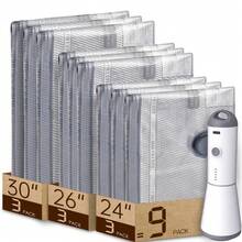 VACBIRD [2026 Upgraded] X7 Cordless Travel Vacuum Bag Set – Vacuum Bags Travel With Pump, 15 Pack Carry-On Size Compression Packing Bags Luggage And Suitcase, Space Saver Clothes And Clothing Travel Zipper Pouches - Máy bơm sạc (màu xám) + 9 túi - Xem 1