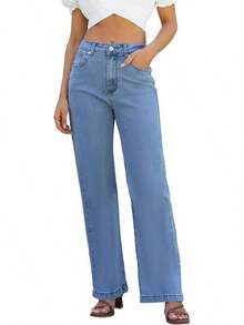 Jeans High Waisted Straight Leg Loose Jeanshalloween - 藍色 - 查看 1