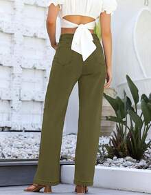 Jeans High Waisted Straight Leg Loose Jeanshalloween - Army Green - View 5