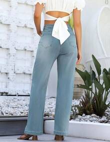 Jeans High Waisted Straight Leg Loose Jeanshalloween - Vintage Blue - View 4