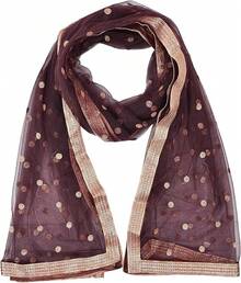 Woman's Embellished Net Dupatta Scarf Shawl Wrap Soft Bridal Wedding - Wine - 查看 2