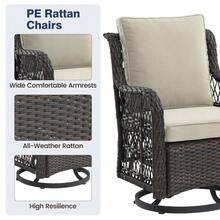 Huisuilinss Outdoor Swivel Rocker Chair,360-Degree Swivel Rocking Chair Set,3 Pieces Patio Furniture Set,Wicker Swivel Rocker Patio Chair With Rattan Side Table,Cushions And Support Back For Patio Porch Pool - Brown beige - View 5