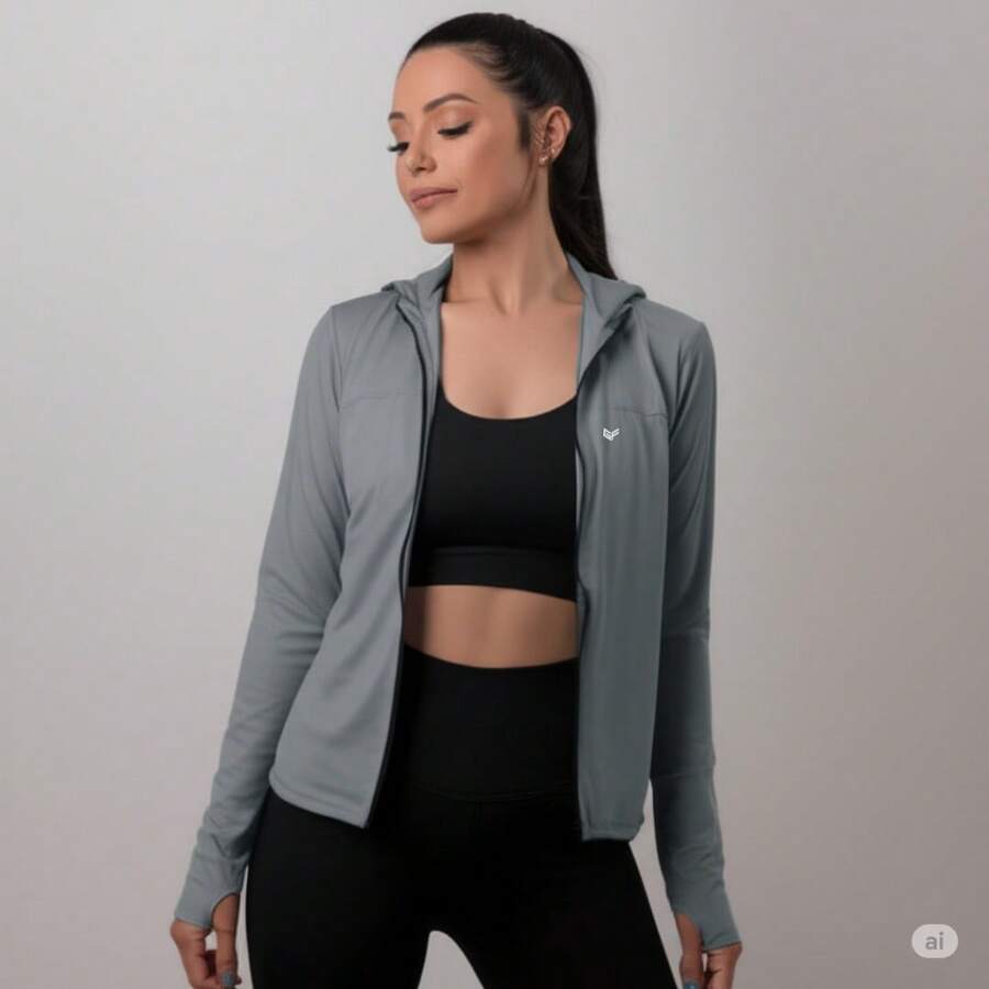 Women's Gym Fitness Sports Jacket Cold Mesh (Dry Fit) - Women's Cold Weather Blouse - Women's Fitness Jacket - 鉛灰色 - 查看 1