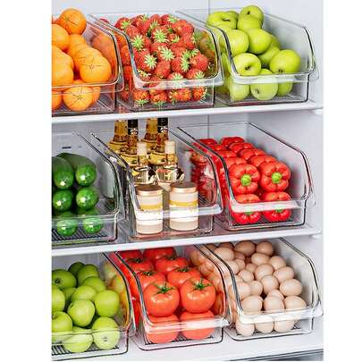 2个/1个透明耐用收纳盒，可堆叠大容量收纳箱，适用于冰箱、冷冻室、橱柜、食品储藏室、厨房收纳盒和橱柜，厨房配件，冰箱收纳盒，零食盒，调料罐，情人节和开学季礼物
