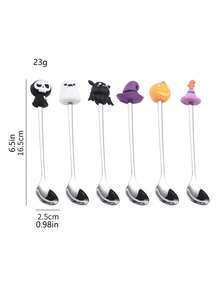 1pc/6pcs Stainless Steel Spoons, Halloween Coffee Stirring Spoons, Dessert Spoons, Cutlery Set
