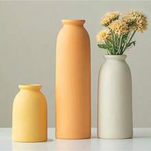 Juego de 3 jarrones decorativos de cerámica de 10.4 pulgadas, estilo bohemio moderno escandinavo, decoración del hogar de estilo campestre moderno blanco (mezcla de café) - Mezcla naranja - Ver 11