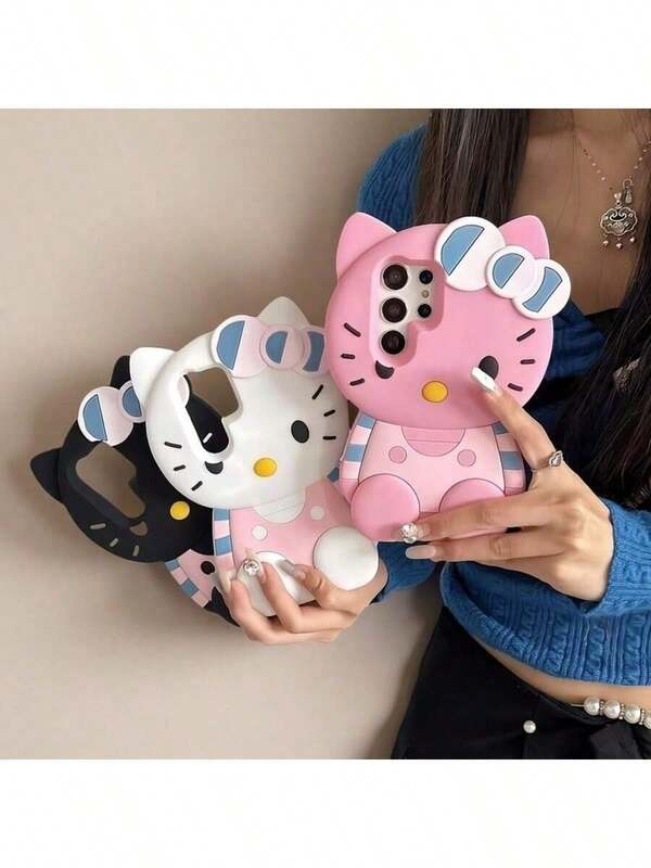 Sanrio 1pc 3D Hello Kitty Phone Case, Anti-Collision And Wear-Resistant, Soft Silicone Material, Women's Phone Case, Suitable For IPhone11/12/13/14/15/16, Suitable For Galaxy S22/S23/S25/S22U/S24U/S25U/S24PLUS/S25PLUS/A14/A15/A16/A24/A25/A26/A35/A36/A54/A55/A6/56