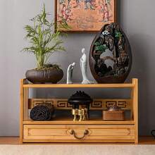 HOHOBLA Walnut Meditation Table Altar Table, Floor Table For Spiritual Low Japanese Tablé Puja Tablé With Drawer Zen Style Storage Cabinet Bamboo Coffee Tablé For Displaying Jars Books - 原色 - 查看 6