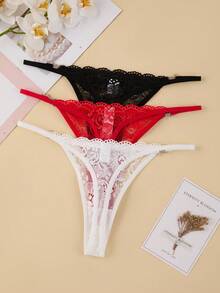 7pcs Women's Lace Floral Sexy Lingerie G-String Set, Rave - Multicolor - View 4