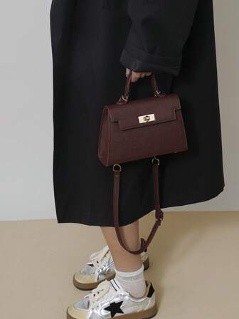 New Glossy Crocodile Pattern Women's Handbag, Large Capacity, Fashion & Elegant, Comes With Stylish Scarf, Can Be Worn As Shoulder Bag, Black