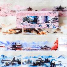 1 pieza Serie de humo y lluvia de una ciudad, tema de rima antigua de estilo nacional, cinta en caja de material PET, material de scrapbook, manualidades DIY, útiles escolares