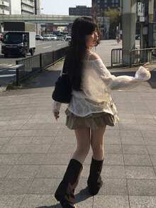 Women's Solid Color Fashionable Ruffle Hem Versatile Skirt