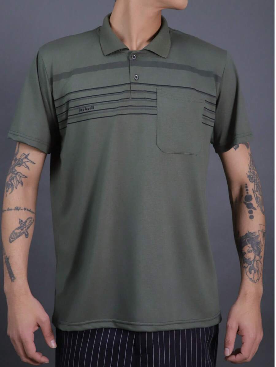 Men's Multicolored Cotton Polo Shirt - Verde Oscuro - Ver 1