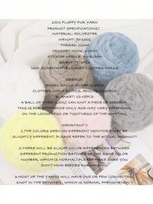 2/1pc 100g 钩针纱，彩虹混纺，奢华柔软人造毛皮纱球，羊毛纱，粗羊毛仿貂毛花式纱，粗羊毛手工编织纱，柔软纱 DIY 钩针编织纱线，用于衣服、圣诞帽