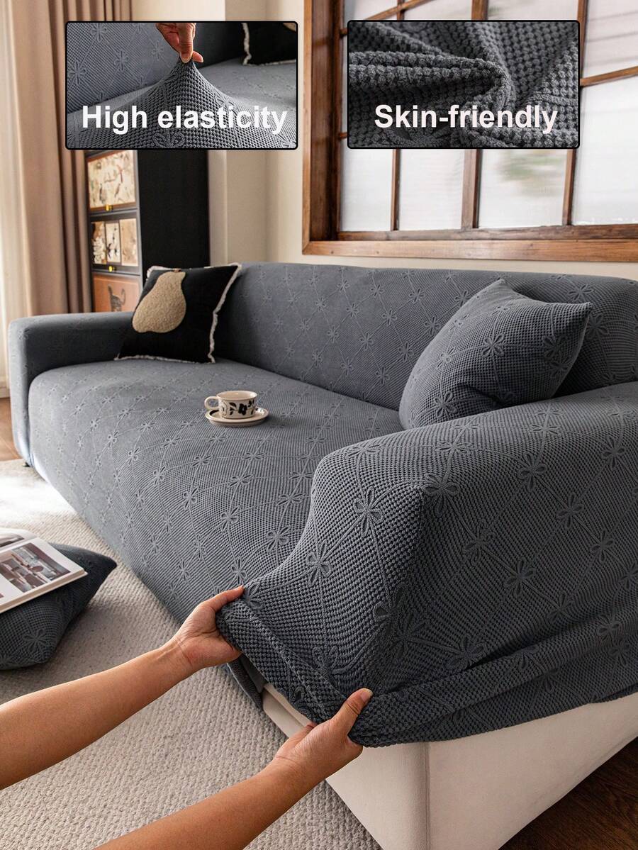 1 件叶子图案弹力沙发套 - 可机洗，客厅防滑沙发保护套，适合单人至四人沙发，白色纹理面料，四季皆宜，客厅必需品 | 极简主义沙发套 | 舒适贴合沙发套，沙发套