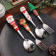 圣诞驯鹿甜点勺套装、圣诞树勺叉套装、圣诞老人餐具礼盒 - 彩色 - 查看 2