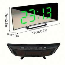 Reloj digital curvo moderno, reloj despertador con espejo. Doble opción de alimentación (batería o USB), pantalla grande, diseño elegante negro para decoración del hogar, reloj digital de oficina | Reloj despertador minimalista | Reloj de moda, reloj de pared para sala de estar. Requiere 3 baterías AAA (no incluidas).