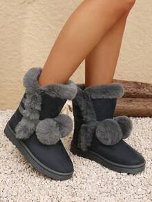 2025/2024秋冬新款加厚保暖女式雪地靴，时尚平底筒靴，户外保暖靴，毛绒靴 - 灰色 - 查看 4