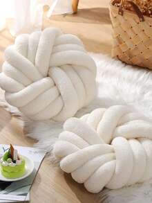 1 件手工针织抱枕，3 股圆形靠垫，柔软泰迪毛绒材质，客厅沙发、卧室床边装饰抱枕，两种尺寸可选，小号尺寸非常小，请仔细检查尺寸 - 白色 - 查看 5