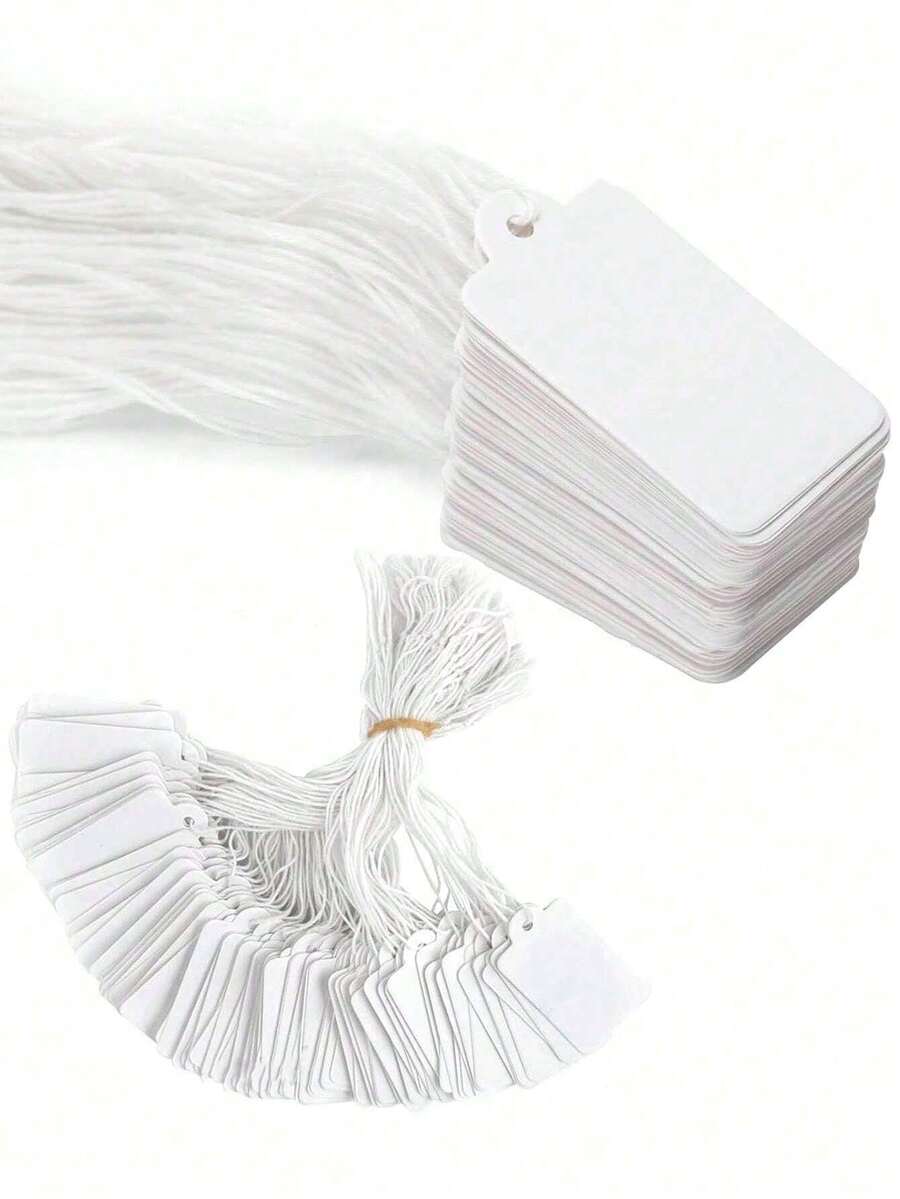 100-200 Stück weiße Markierungsetiketten Geschenkanhänger mit Schnur, Schmuck-Hängeschilder, Preisschilder mit Schnur, leere Beschriftungsetiketten zum Preisauszeichnen von Geschenken, Schmuck, Kleidung, Waren-Preisschilder, Bekleidungsetiketten, Party-Geschenkanhänger - Verschiedenfarbig - Übersicht 1