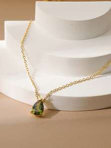 1pc Custom Birthstone Necklace, Zirconia Tear-Drop, Heart Square Gemstone Personalized Birthday Gift, Mom Gift, Best Friend Gift