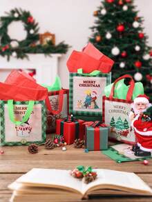 4pcs Christmas Santa Gift Bags, Multiple Colors Available, Reusable, Suitable For Holiday Use - Christmas Party Decoration Supplies - Multicolor - View 4