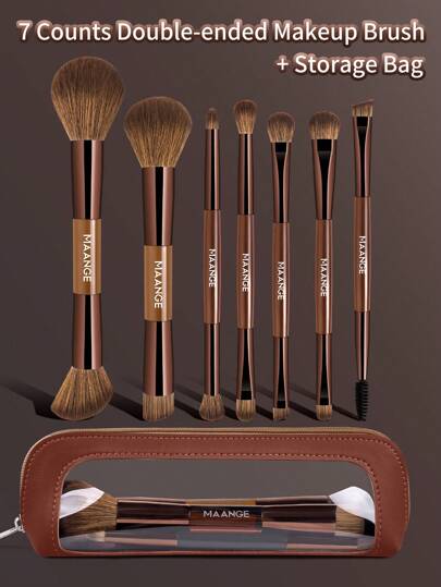 MAANGE 7/11/12/13/20支装专业双头化妆刷套装，包含斜角粉底刷、轮廓刷、腮红刷、散粉刷、眼影刷、遮瑕刷、高光刷、晕染刷，刷毛柔软，便携旅行套装，是送给女性/女孩的理想礼物。